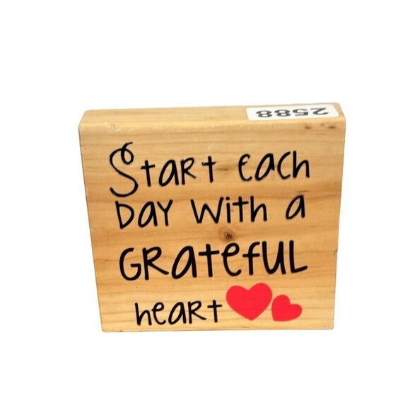 Inspirational Word of the Day Start Each Day With a Grateful Heart Wood Block - Picture 1 of 7